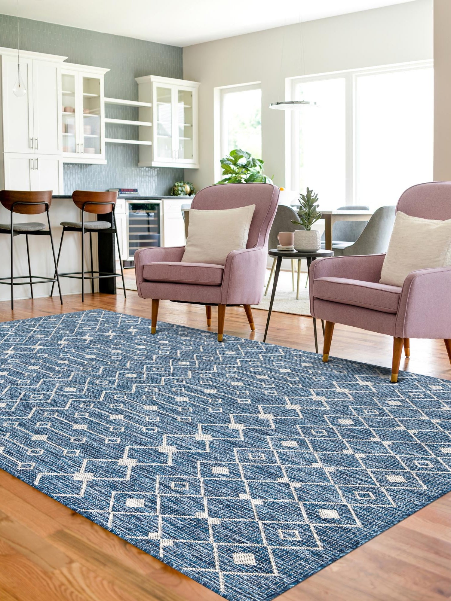 Blue 10' x 13' 1 Outdoor Trellis Rectangle Area Rug Weather Resistant for Patio, Deck, Terrace, Balcony, Porch Geometric Design Water Safe Outside Carpet for Sale at Rug Engine