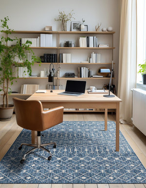 Blue 9' x 12' Outdoor Trellis Rectangle Area Rug Weather Resistant for Patio, Deck, Terrace, Balcony, Porch Geometric Design Water Safe Outside Carpet for Sale at Rug Engine