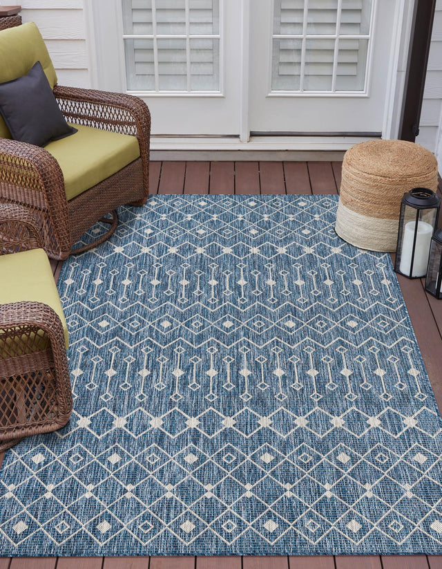 Blue 10' x 14' 1 Outdoor Trellis Rectangle Area Rug Weather Resistant for Patio, Deck, Terrace, Balcony, Porch Geometric Design Water Safe Outside Carpet for Sale at Rug Engine