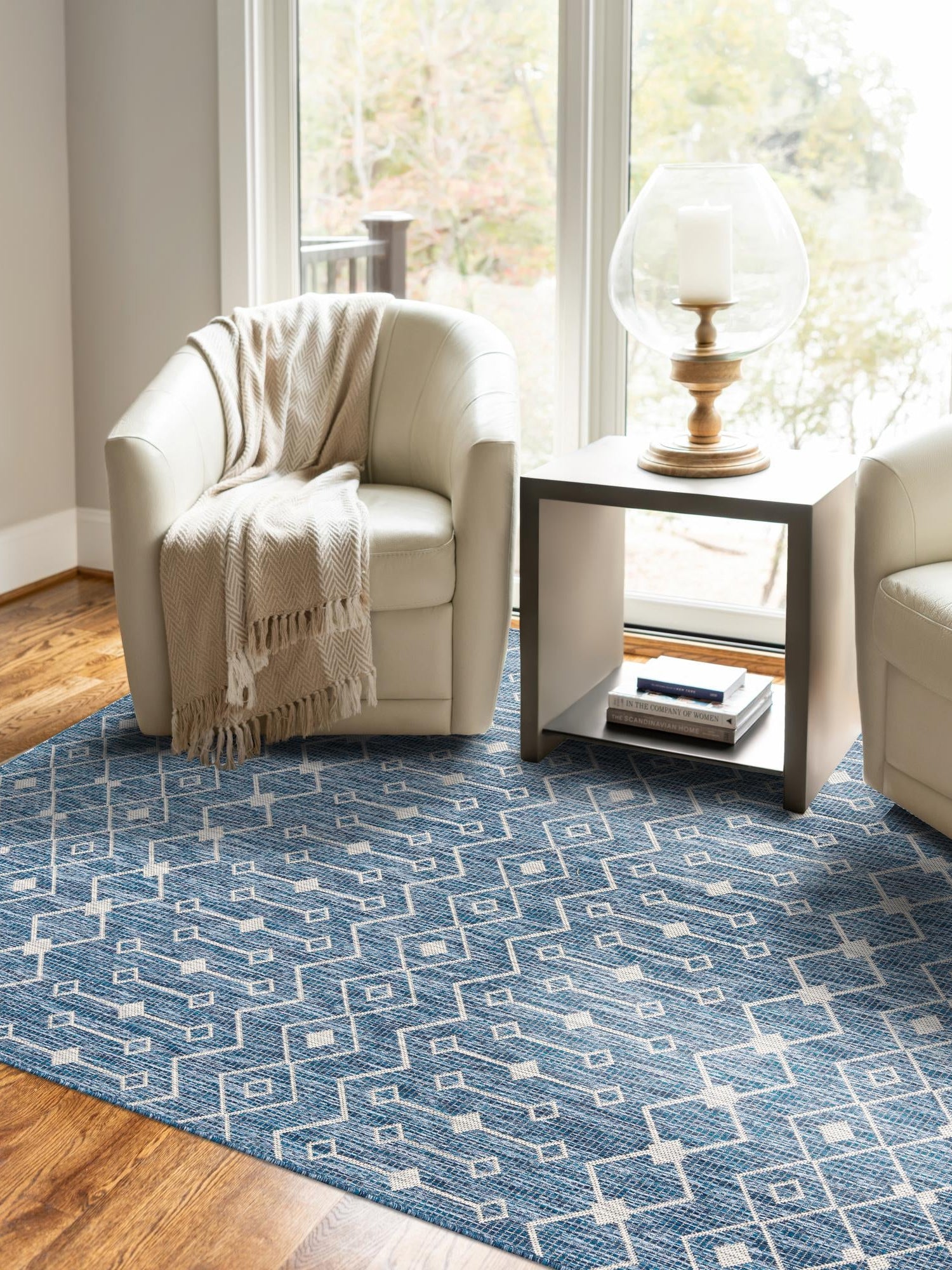 Blue 10' x 14' 1 Outdoor Trellis Rectangle Area Rug Weather Resistant for Patio, Deck, Terrace, Balcony, Porch Geometric Design Water Safe Outside Carpet for Sale at Rug Engine