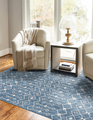 Blue 10' x 14' 1 Outdoor Trellis Rectangle Area Rug Weather Resistant for Patio, Deck, Terrace, Balcony, Porch Geometric Design Water Safe Outside Carpet for Sale at Rug Engine