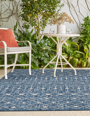 Blue 6' 1 x 9' Outdoor Trellis Rectangle Area Rug Weather Resistant for Patio, Deck, Terrace, Balcony, Porch Geometric Design Water Safe Outside Carpet for Sale at Rug Engine