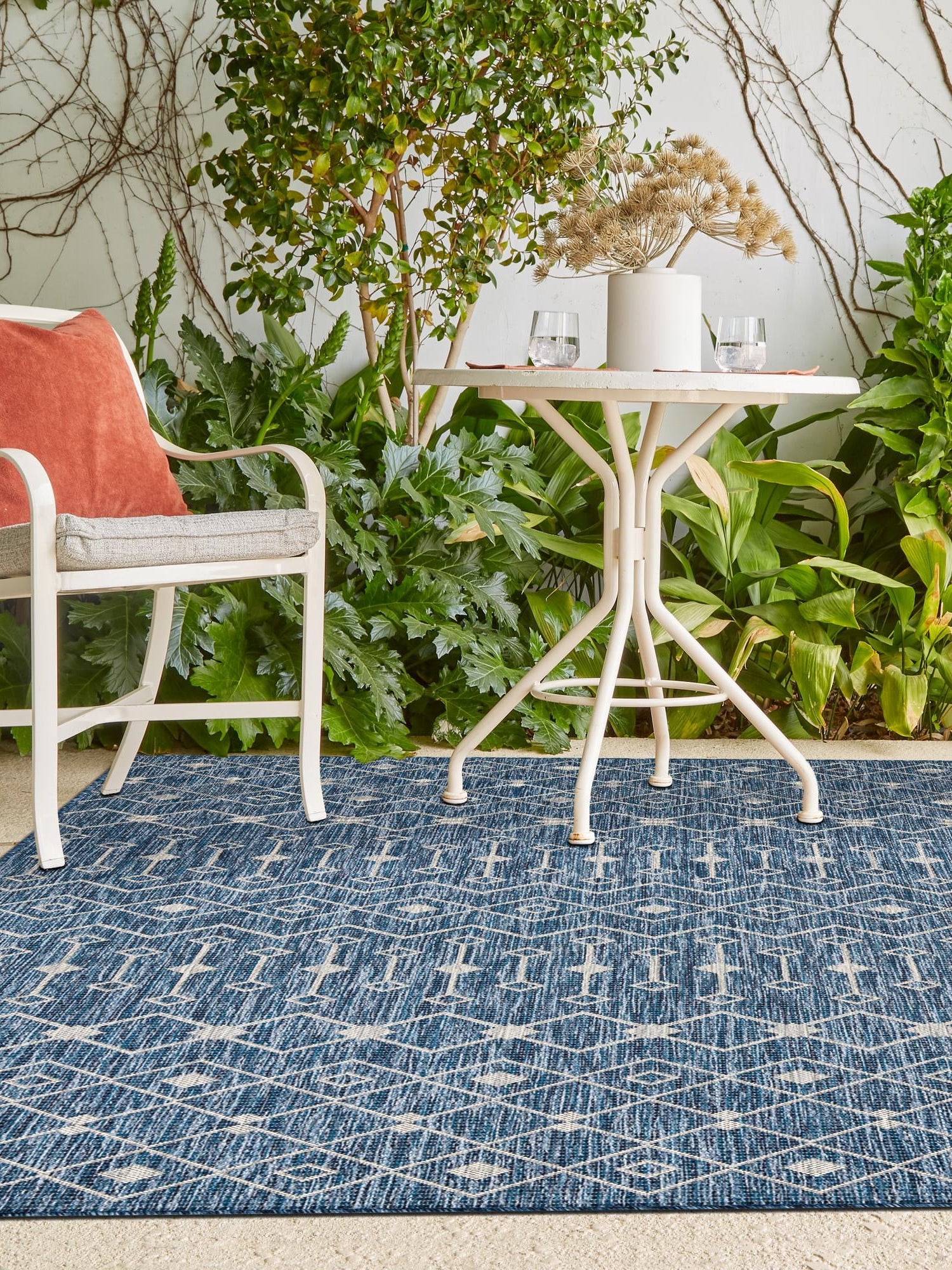 Blue 10' x 14' 1 Outdoor Trellis Rectangle Area Rug Weather Resistant for Patio, Deck, Terrace, Balcony, Porch Geometric Design Water Safe Outside Carpet for Sale at Rug Engine