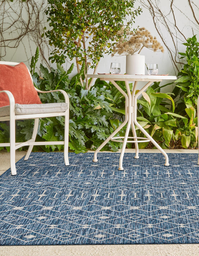 Blue 10' x 14' 1 Outdoor Trellis Rectangle Area Rug Weather Resistant for Patio, Deck, Terrace, Balcony, Porch Geometric Design Water Safe Outside Carpet for Sale at Rug Engine