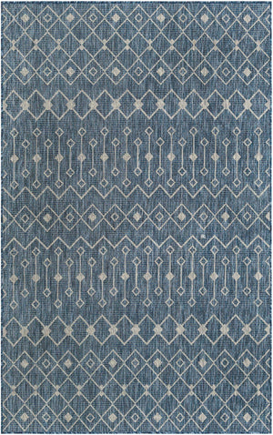 Blue 5' 3 x 8' Outdoor Trellis Rectangle Area Rug Weather Resistant for Patio, Deck, Terrace, Balcony, Porch Geometric Design Water Safe Outside Carpet for Sale at Rug Engine