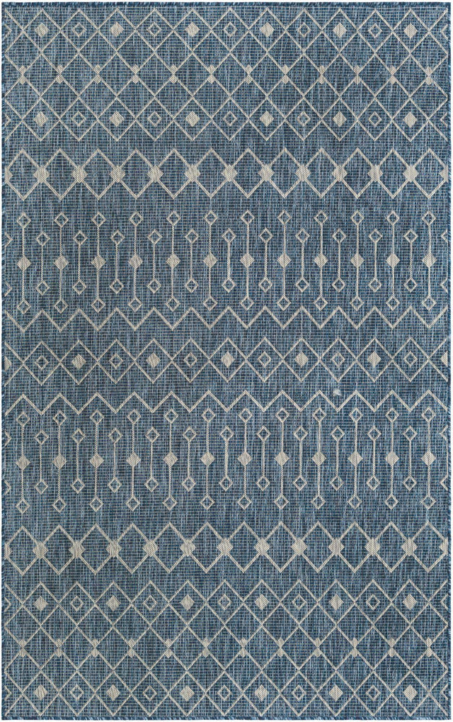 Blue 5' 3 x 8' Outdoor Trellis Rectangle Area Rug Weather Resistant for Patio, Deck, Terrace, Balcony, Porch Geometric Design Water Safe Outside Carpet for Sale at Rug Engine