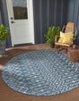 Blue 3' 1 x 3' 1 Outdoor Trellis Round Area Rug Weather Resistant for Patio, Deck, Terrace, Balcony, Porch Geometric Design Water Safe Outside Carpet for Sale at Rug Engine