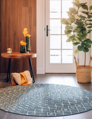 Blue 3' 1 x 3' 1 Outdoor Trellis Round Area Rug Weather Resistant for Patio, Deck, Terrace, Balcony, Porch Geometric Design Water Safe Outside Carpet for Sale at Rug Engine