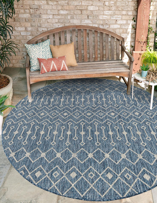 Blue 3' 1 x 3' 1 Outdoor Trellis Round Area Rug Weather Resistant for Patio, Deck, Terrace, Balcony, Porch Geometric Design Water Safe Outside Carpet for Sale at Rug Engine