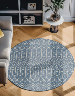 Blue 3' 1 x 3' 1 Outdoor Trellis Round Area Rug Weather Resistant for Patio, Deck, Terrace, Balcony, Porch Geometric Design Water Safe Outside Carpet for Sale at Rug Engine