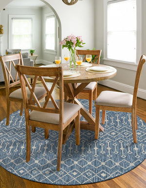 Blue 10' x 10' Outdoor Trellis Round Area Rug Weather Resistant for Patio, Deck, Terrace, Balcony, Porch Geometric Design Water Safe Outside Carpet for Sale at Rug Engine