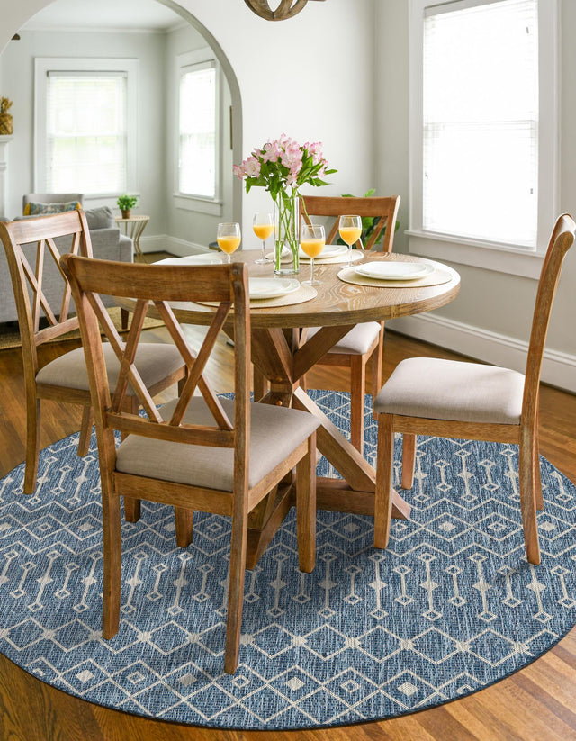Blue 3' 1 x 3' 1 Outdoor Trellis Round Area Rug Weather Resistant for Patio, Deck, Terrace, Balcony, Porch Geometric Design Water Safe Outside Carpet for Sale at Rug Engine