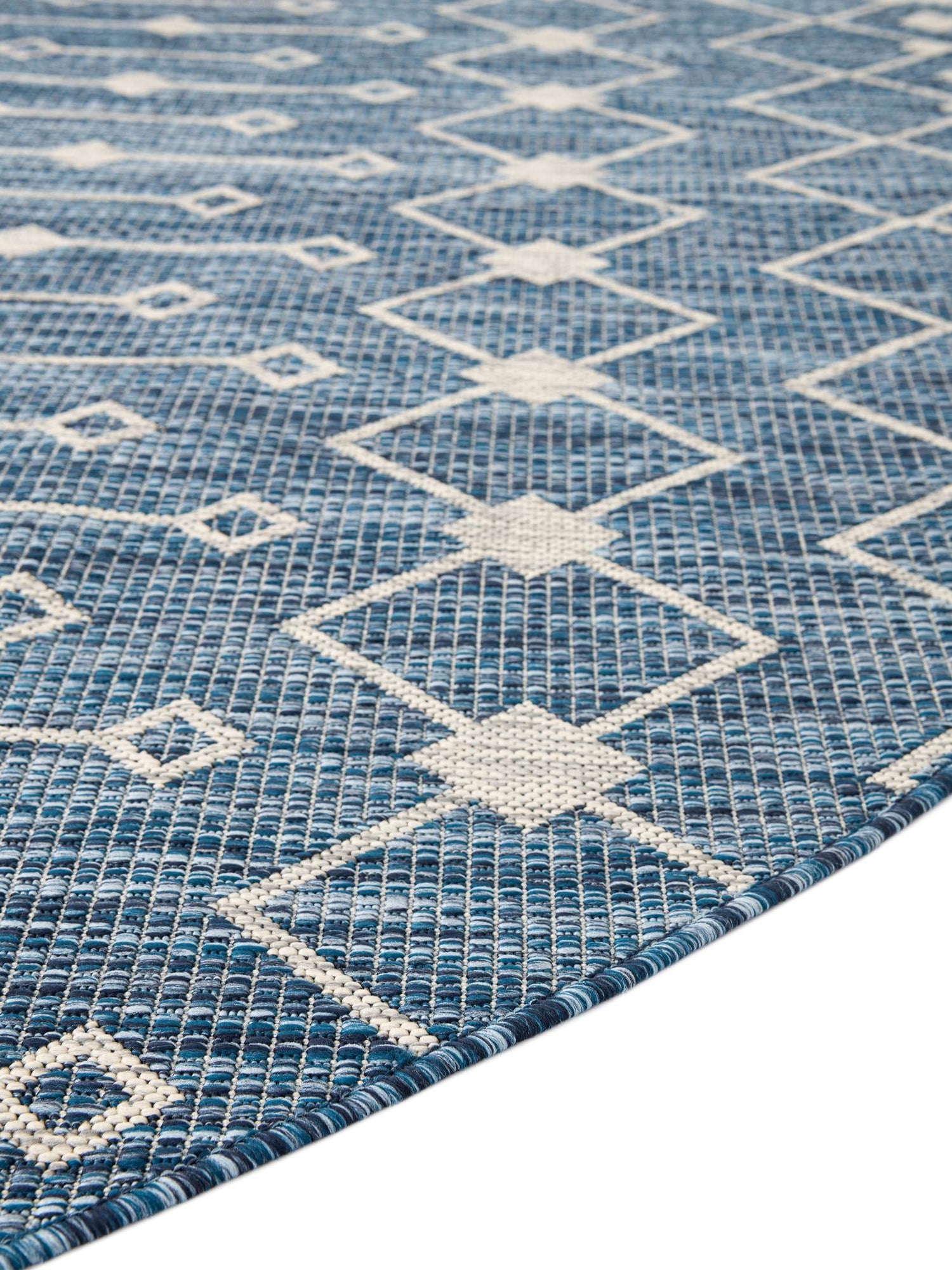 Blue 10' x 10' Outdoor Trellis Round Area Rug Weather Resistant for Patio, Deck, Terrace, Balcony, Porch Geometric Design Water Safe Outside Carpet for Sale at Rug Engine