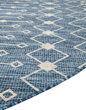 Blue 10' x 10' Outdoor Trellis Round Area Rug Weather Resistant for Patio, Deck, Terrace, Balcony, Porch Geometric Design Water Safe Outside Carpet for Sale at Rug Engine