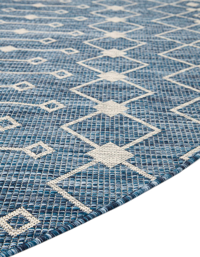 Blue 10' x 10' Outdoor Trellis Round Area Rug Weather Resistant for Patio, Deck, Terrace, Balcony, Porch Geometric Design Water Safe Outside Carpet for Sale at Rug Engine