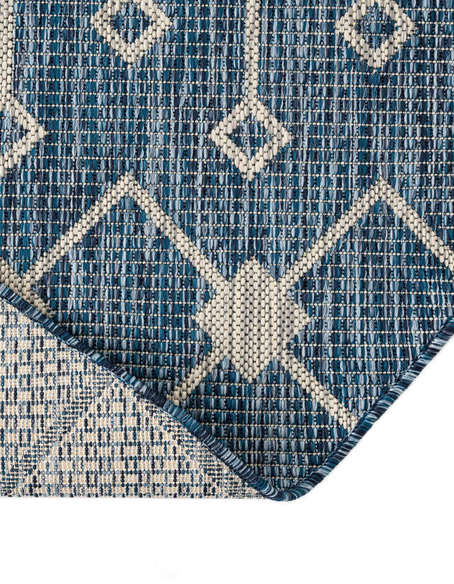 Blue 10' x 10' Outdoor Trellis Round Area Rug Weather Resistant for Patio, Deck, Terrace, Balcony, Porch Geometric Design Water Safe Outside Carpet for Sale at Rug Engine
