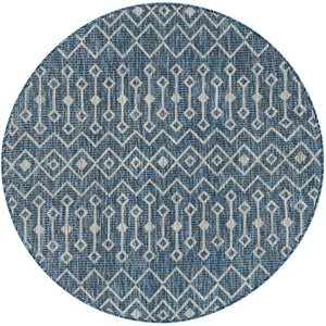 Blue 4' 1 x 4' 1 Outdoor Trellis Round Area Rug Weather Resistant for Patio, Deck, Terrace, Balcony, Porch Geometric Design Water Safe Outside Carpet for Sale at Rug Engine