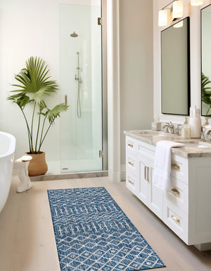 Blue 2' x 8' Outdoor Trellis Runner Area Rug Weather Resistant for Patio, Deck, Terrace, Balcony, Porch Geometric Design Water Safe Outside Carpet for Sale at Rug Engine