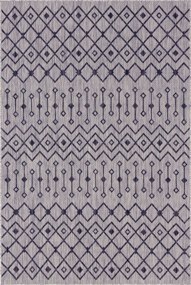Gray 6' 1 x 9' Outdoor Trellis Rectangle Area Rug Weather Resistant for Patio, Deck, Terrace, Balcony, Porch Geometric Design Water Safe Outside Carpet for Sale at Rug Engine