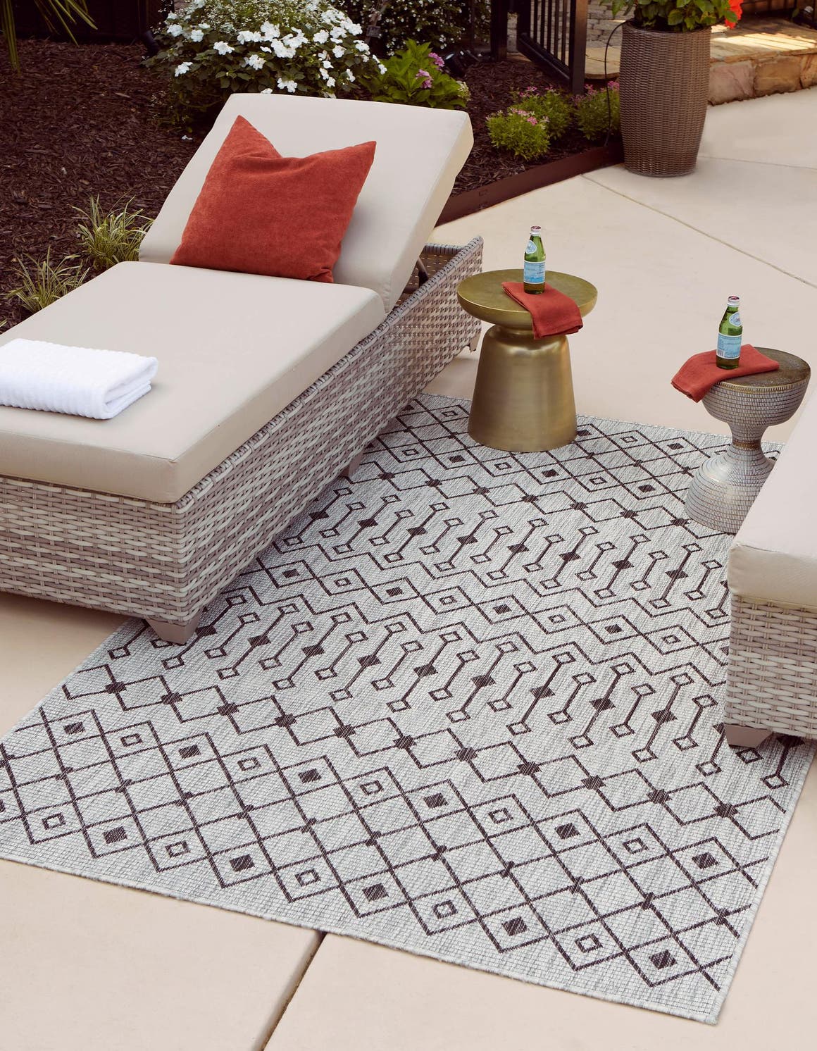 Gray 7' 1 x 10' Outdoor Trellis Rectangle Area Rug Weather Resistant for Patio, Deck, Terrace, Balcony, Porch Geometric Design Water Safe Outside Carpet for Sale at Rug Engine