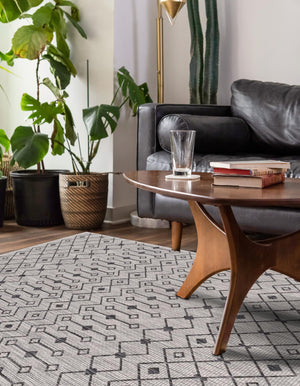 Gray 9' x 12' Outdoor Trellis Rectangle Area Rug Weather Resistant for Patio, Deck, Terrace, Balcony, Porch Geometric Design Water Safe Outside Carpet for Sale at Rug Engine