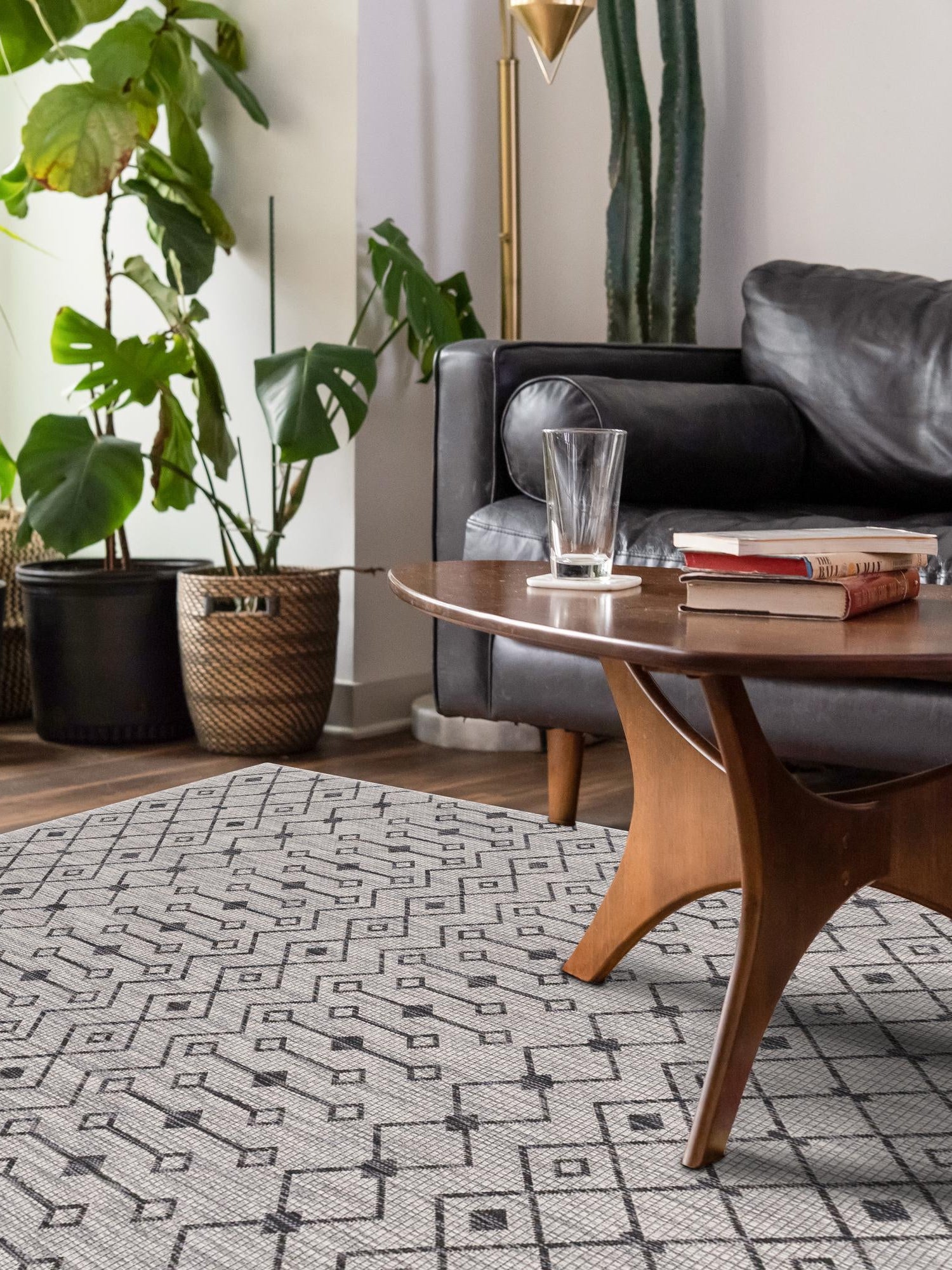 Gray 5' 3 x 8' Outdoor Trellis Rectangle Area Rug Weather Resistant for Patio, Deck, Terrace, Balcony, Porch Geometric Design Water Safe Outside Carpet for Sale at Rug Engine