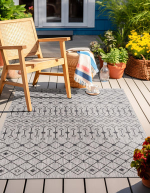 Gray 9' x 12' Outdoor Trellis Rectangle Area Rug Weather Resistant for Patio, Deck, Terrace, Balcony, Porch Geometric Design Water Safe Outside Carpet for Sale at Rug Engine
