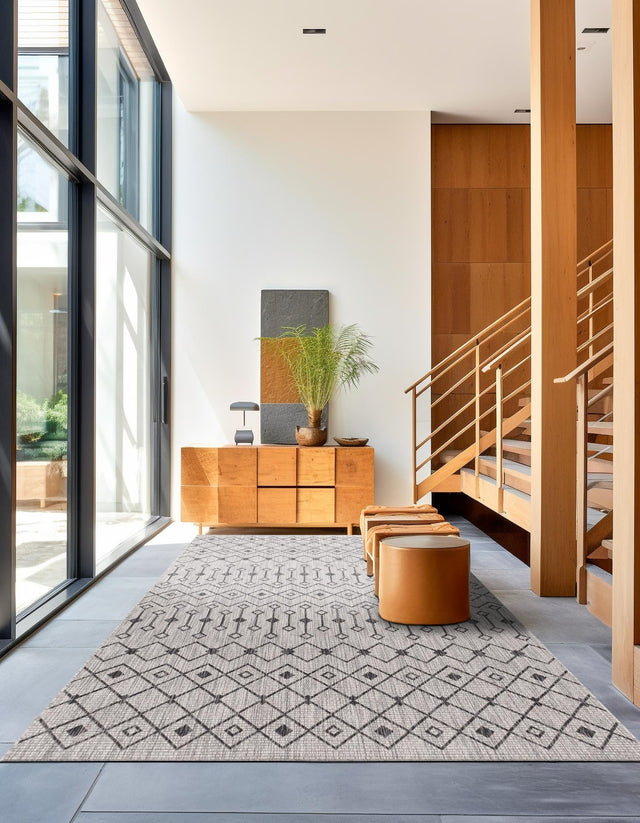 Gray 5' 3 x 8' Outdoor Trellis Rectangle Area Rug Weather Resistant for Patio, Deck, Terrace, Balcony, Porch Geometric Design Water Safe Outside Carpet for Sale at Rug Engine