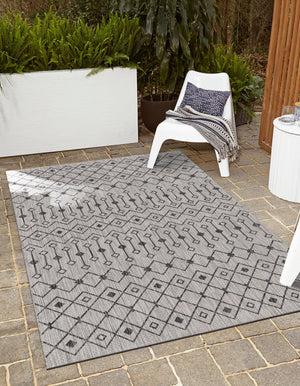 Gray 7' 1 x 10' Outdoor Trellis Rectangle Area Rug Weather Resistant for Patio, Deck, Terrace, Balcony, Porch Geometric Design Water Safe Outside Carpet for Sale at Rug Engine