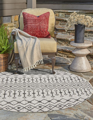 Gray 4' 1 x 4' 1 Outdoor Trellis Round Area Rug Weather Resistant for Patio, Deck, Terrace, Balcony, Porch Geometric Design Water Safe Outside Carpet for Sale at Rug Engine
