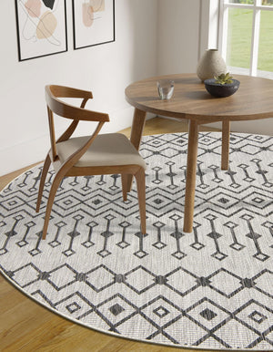 Gray 10' 8 x 10' 8 Outdoor Trellis Round Area Rug Weather Resistant for Patio, Deck, Terrace, Balcony, Porch Geometric Design Water Safe Outside Carpet for Sale at Rug Engine