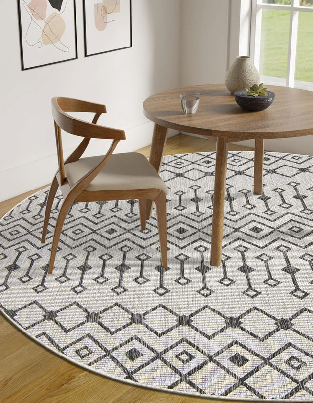 Gray 4' 1 x 4' 1 Outdoor Trellis Round Area Rug Weather Resistant for Patio, Deck, Terrace, Balcony, Porch Geometric Design Water Safe Outside Carpet for Sale at Rug Engine