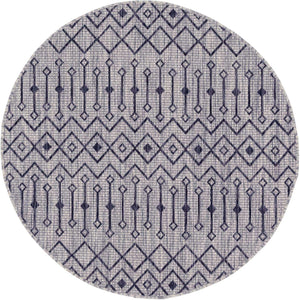 Gray 4' 1 x 4' 1 Outdoor Trellis Round Area Rug Weather Resistant for Patio, Deck, Terrace, Balcony, Porch Geometric Design Water Safe Outside Carpet for Sale at Rug Engine