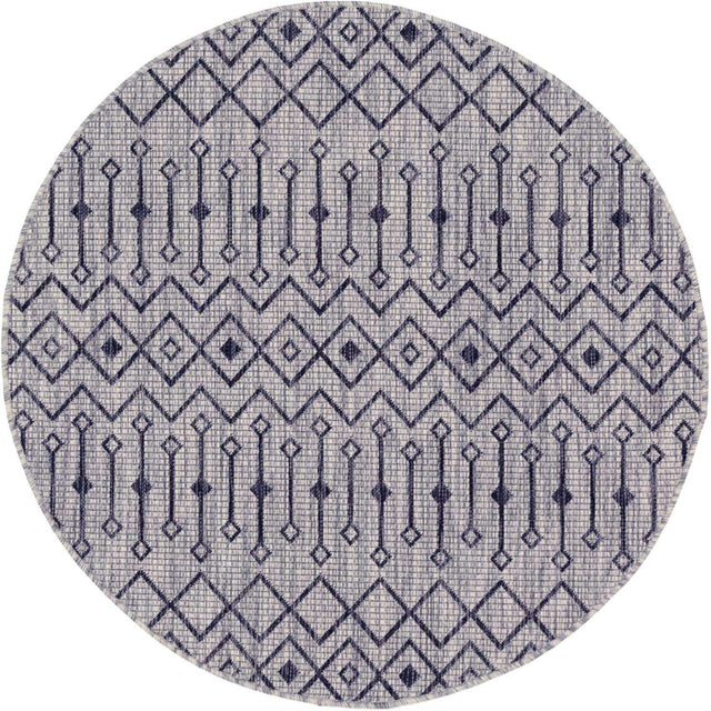 Gray 4' 1 x 4' 1 Outdoor Trellis Round Area Rug Weather Resistant for Patio, Deck, Terrace, Balcony, Porch Geometric Design Water Safe Outside Carpet for Sale at Rug Engine