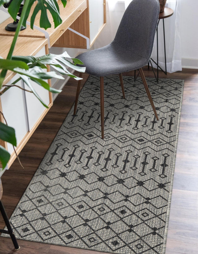 Gray 2' x 8' Outdoor Trellis Runner Area Rug Weather Resistant for Patio, Deck, Terrace, Balcony, Porch Geometric Design Water Safe Outside Carpet for Sale at Rug Engine