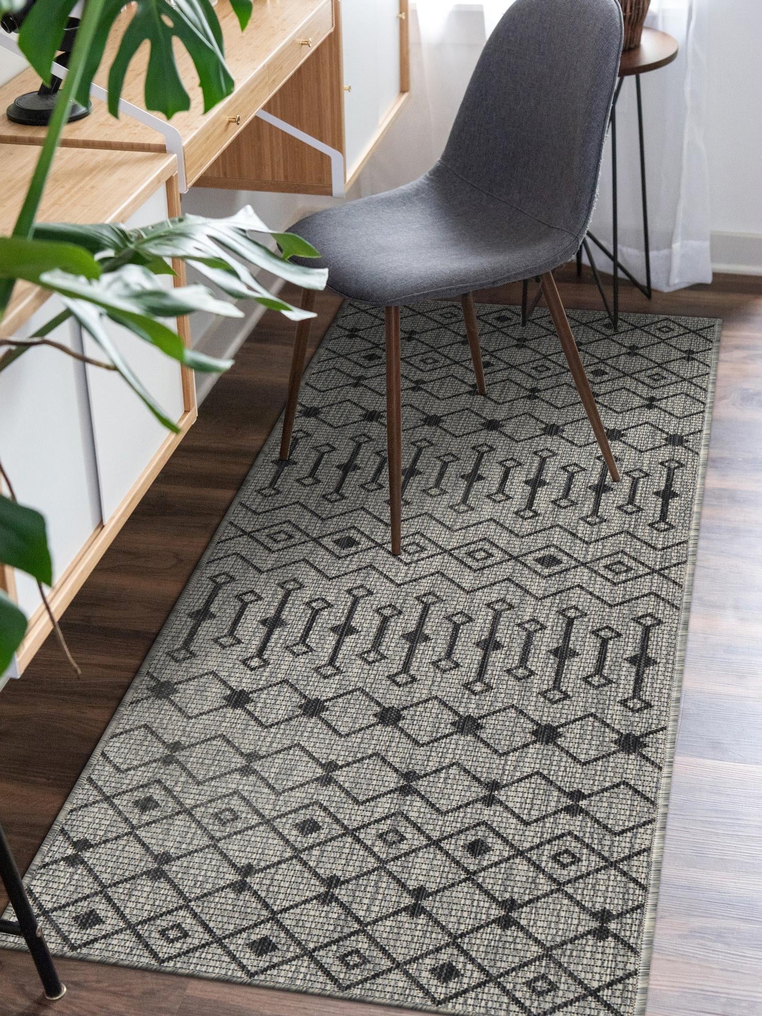 Gray 2' x 6' 1 Outdoor Trellis Runner Area Rug Weather Resistant for Patio, Deck, Terrace, Balcony, Porch Geometric Design Water Safe Outside Carpet for Sale at Rug Engine