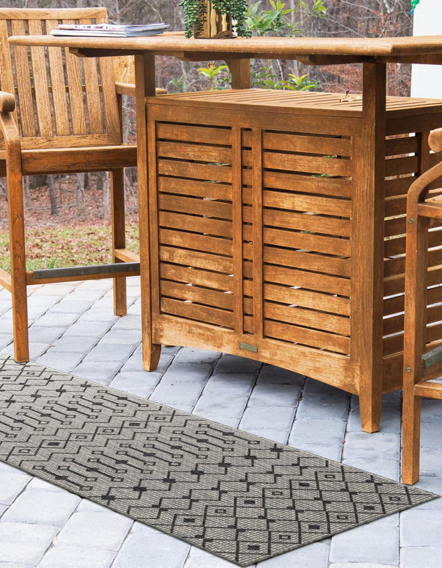 Gray 2' x 8' Outdoor Trellis Runner Area Rug Weather Resistant for Patio, Deck, Terrace, Balcony, Porch Geometric Design Water Safe Outside Carpet for Sale at Rug Engine
