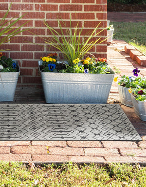 Gray 2' x 6' 1 Outdoor Trellis Runner Area Rug Weather Resistant for Patio, Deck, Terrace, Balcony, Porch Geometric Design Water Safe Outside Carpet for Sale at Rug Engine