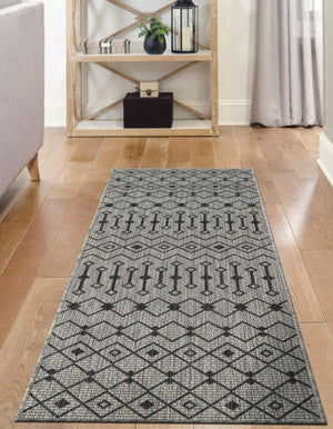 Gray 2' x 6' 1 Outdoor Trellis Runner Area Rug Weather Resistant for Patio, Deck, Terrace, Balcony, Porch Geometric Design Water Safe Outside Carpet for Sale at Rug Engine