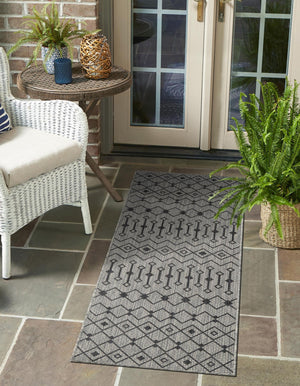 Gray 2' x 6' 1 Outdoor Trellis Runner Area Rug Weather Resistant for Patio, Deck, Terrace, Balcony, Porch Geometric Design Water Safe Outside Carpet for Sale at Rug Engine