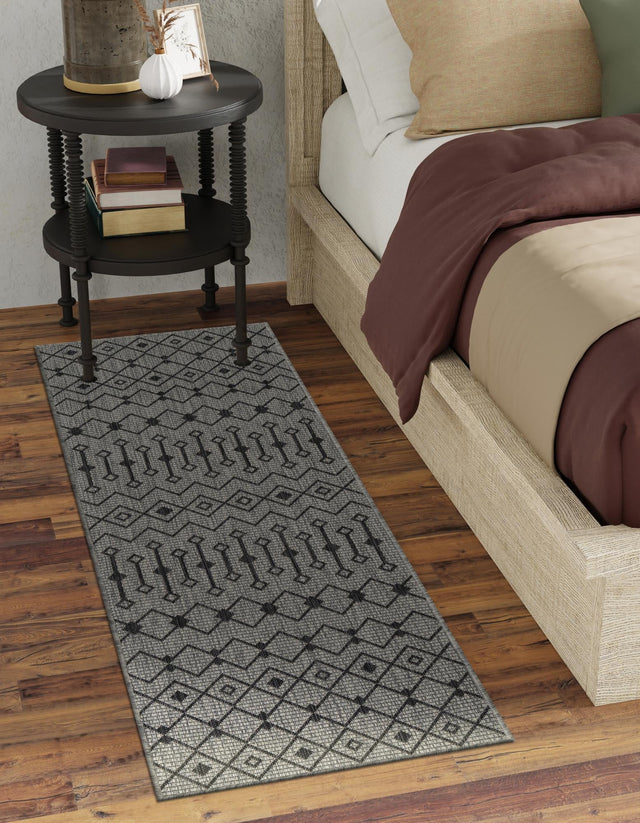 Gray 2' x 6' 1 Outdoor Trellis Runner Area Rug Weather Resistant for Patio, Deck, Terrace, Balcony, Porch Geometric Design Water Safe Outside Carpet for Sale at Rug Engine