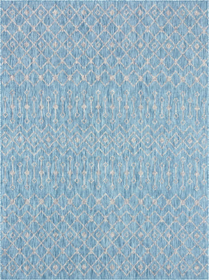 Aqua 9' x 12' Outdoor Trellis Rectangle Area Rug Weather Resistant for Patio, Deck, Terrace, Balcony, Porch Geometric Design Water Safe Outside Carpet for Sale at Rug Engine