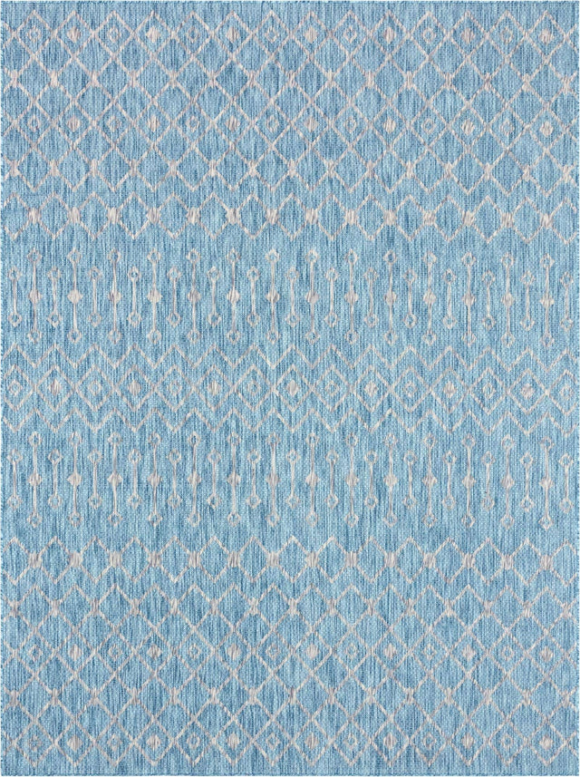 Aqua 9' x 12' Outdoor Trellis Rectangle Area Rug Weather Resistant for Patio, Deck, Terrace, Balcony, Porch Geometric Design Water Safe Outside Carpet for Sale at Rug Engine