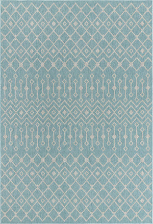 Aqua 7' 10 x 11' Outdoor Trellis Rectangle Area Rug Weather Resistant for Patio, Deck, Terrace, Balcony, Porch Geometric Design Water Safe Outside Carpet for Sale at Rug Engine