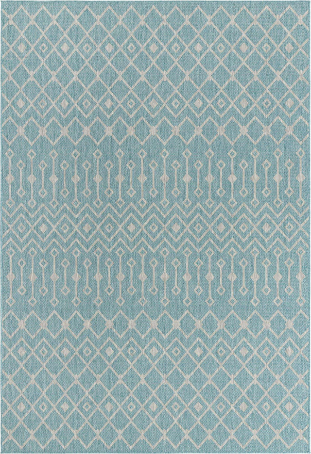 Aqua 7' 10 x 11' Outdoor Trellis Rectangle Area Rug Weather Resistant for Patio, Deck, Terrace, Balcony, Porch Geometric Design Water Safe Outside Carpet for Sale at Rug Engine