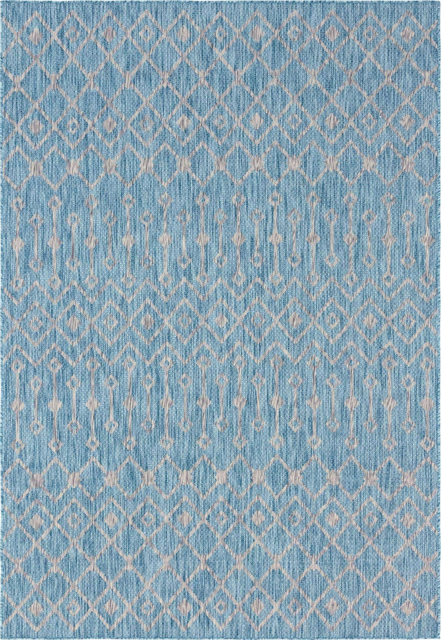 Aqua 7' 1 x 10' Outdoor Trellis Rectangle Area Rug Weather Resistant for Patio, Deck, Terrace, Balcony, Porch Geometric Design Water Safe Outside Carpet for Sale at Rug Engine