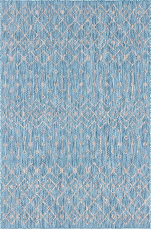 Aqua 6' 1 x 9' Outdoor Trellis Rectangle Area Rug Weather Resistant for Patio, Deck, Terrace, Balcony, Porch Geometric Design Water Safe Outside Carpet for Sale at Rug Engine