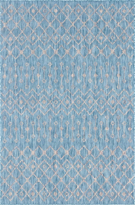 Aqua 6' 1 x 9' Outdoor Trellis Rectangle Area Rug Weather Resistant for Patio, Deck, Terrace, Balcony, Porch Geometric Design Water Safe Outside Carpet for Sale at Rug Engine
