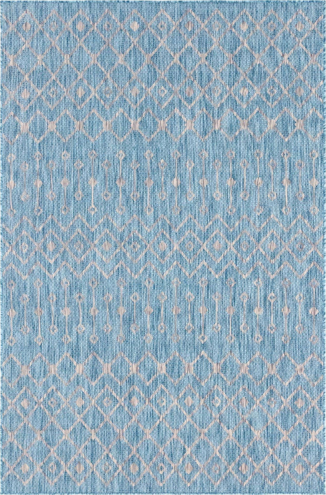 Aqua 6' 1 x 9' Outdoor Trellis Rectangle Area Rug Weather Resistant for Patio, Deck, Terrace, Balcony, Porch Geometric Design Water Safe Outside Carpet for Sale at Rug Engine