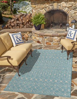 Aqua 7' 10 x 11' Outdoor Trellis Rectangle Area Rug Weather Resistant for Patio, Deck, Terrace, Balcony, Porch Geometric Design Water Safe Outside Carpet for Sale at Rug Engine